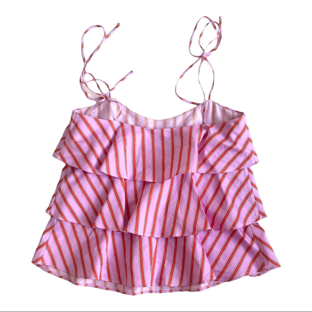 MDS Stripes Pink/Orange Ruffle Tank - Picture 2 of 7